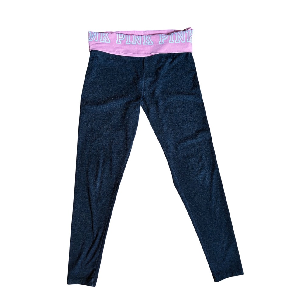 PINK Victoria's Secret Yoga Leggings Gray Pink Foldover Waist Logo M